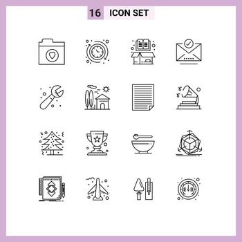 Editable Vector Line Pack of 16 Simple Outlines of plumber select box letter check mark Editable Vector Design Elements