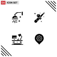 Set of Commercial Solid Glyphs pack for bathroom table lamp relaxation fun office table Editable Vector Design Elements