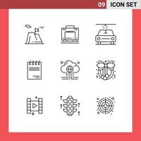 Set of 9 Modern UI Icons Symbols Signs for data cloud luggage signature document Editable Vector Design Elements