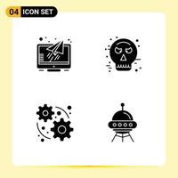 Set of 4 Commercial Solid Glyphs pack for message web screen guy fawkes space ship Editable Vector Design Elements