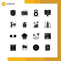 Pack of 16 creative Solid Glyphs of food system finance plumbing mechanical Editable Vector Design Elements