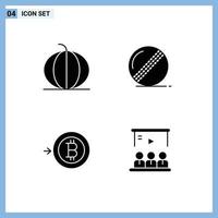 Pack of 4 creative Solid Glyphs of health bitcoin pumpkin cricket money Editable Vector Design Elements