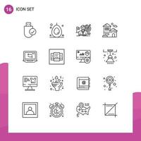 16 Thematic Vector Outlines and Editable Symbols of computer building business house success Editable Vector Design Elements