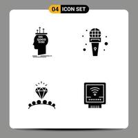 4 User Interface Solid Glyph Pack of modern Signs and Symbols of algorithm diamond process microphone heart Editable Vector Design Elements