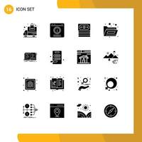 16 Thematic Vector Solid Glyphs and Editable Symbols of story book support storage files Editable Vector Design Elements