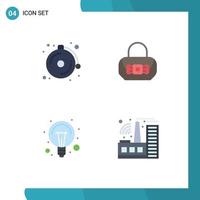 Set of 4 Vector Flat Icons on Grid for alarm light bag education building Editable Vector Design Elements