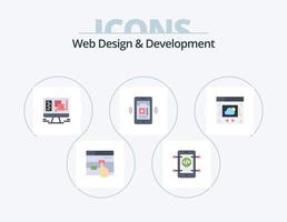 diseño y desarrollo web paquete de iconos planos 5 diseño de iconos. uso compartido de la nube. página web. computadora. musica mp móvil vector