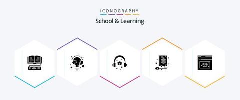 School And Learning 25 Glyph icon pack including education. globe. bulb. web. mouse vector