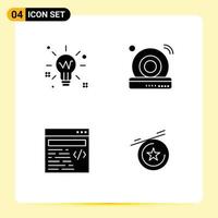 Solid Glyph Pack of 4 Universal Symbols of bulb web solution dvd text Editable Vector Design Elements