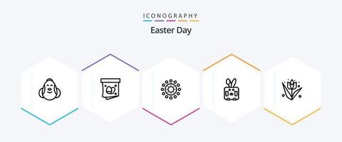 paquete de iconos de 25 líneas de pascua que incluye decoración. Conejo. vacaciones. Pascua de Resurrección. Pascua de Resurrección vector