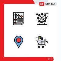 Pack of 4 Modern Filledline Flat Colors Signs and Symbols for Web Print Media such as arrows map page life pin Editable Vector Design Elements