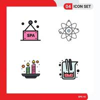 Filledline Flat Color Pack of 4 Universal Symbols of sign holi atom chemistry light Editable Vector Design Elements