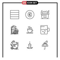 Universal Icon Symbols Group of 9 Modern Outlines of hot industry bath alert factory Editable Vector Design Elements