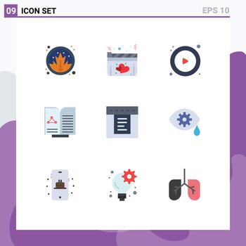 9 User Interface Flat Color Pack of modern Signs and Symbols of web dropdown control book test Editable Vector Design Elements