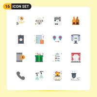 User Interface Pack of 16 Basic Flat Colors of drink construction arkanoid labour vest Editable Pack of Creative Vector Design Elements