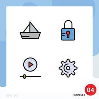 Editable Vector Line Pack of 4 Simple Filledline Flat Colors of boat gadgets vehicles locked technology Editable Vector Design Elements