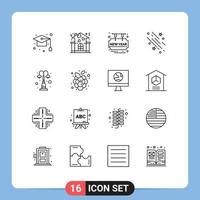 Universal Icon Symbols Group of 16 Modern Outlines of stars falling people shooting star party time Editable Vector Design Elements