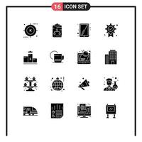 Group of 16 Solid Glyphs Signs and Symbols for pedestal winner document badge touchscreen Editable Vector Design Elements