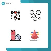 Set of 4 Commercial Filledline Flat Colors pack for heart space signal weather designer Editable Vector Design Elements