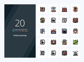 20 Online Learning line Filled icon for presentation vector