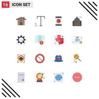 Pack of 16 creative Flat Colors of configuration wheel error cog corporation Editable Pack of Creative Vector Design Elements