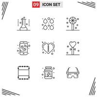 Outline Pack of 9 Universal Symbols of valentines phone edit mobile holiday Editable Vector Design Elements