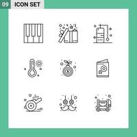 Modern Set of 9 Outlines Pictograph of hand weather present temperature vacation Editable Vector Design Elements