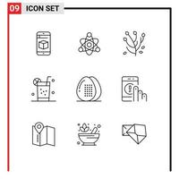 Universal Icon Symbols Group of 9 Modern Outlines of egg cooking anemone flower summer healthy Editable Vector Design Elements