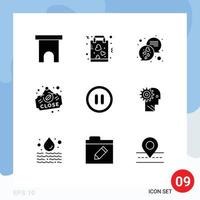 Solid Glyph Pack of 9 Universal Symbols of sign board paper coffee messages Editable Vector Design Elements