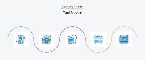 servicio de taxi azul 5 paquete de iconos que incluye. sitio web. conversacion. de viaje. crédito vector