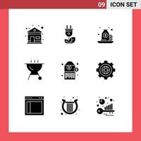 Set of 9 Vector Solid Glyphs on Grid for browser price mortgage barcode food Editable Vector Design Elements