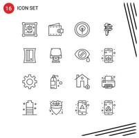 16 Universal Outline Signs Symbols of tool education biological tiny measure Editable Vector Design Elements