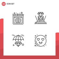 4 Thematic Vector Filledline Flat Colors and Editable Symbols of information insurance hologram diamond emot Editable Vector Design Elements