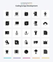 Creative Coding And App Development 25 Glyph Solid Black icon pack  Such As app. certificate. cluster. mobile. app vector