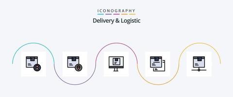 la línea de entrega y logística llenó el paquete de iconos planos 5 que incluye bienes. caja. marcador de posición Envío. logístico vector