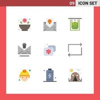 paquete de 9 signos y símbolos modernos de colores planos para medios de impresión web, como elementos de diseño de vectores editables de correo electrónico de basura de alojamiento de instalaciones