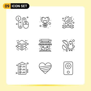 9 Thematic Vector Outlines and Editable Symbols of market layers heart height engineering Editable Vector Design Elements