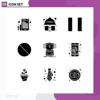 Modern Set of 9 Solid Glyphs Pictograph of advertising hacking pause card security Editable Vector Design Elements