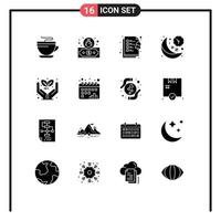 Group of 16 Solid Glyphs Signs and Symbols for investment growth clipboard time moon Editable Vector Design Elements