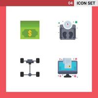 Set of 4 Modern UI Icons Symbols Signs for cash chassis machine weight bill Editable Vector Design Elements