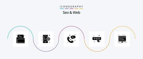 Seo and Web Glyph 5 Icon Pack Including webpage. seo. web. computer. web vector