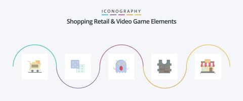 Shoping Retail And Video Game Elements Flat 5 Icon Pack Including . store. space. online. shop vector