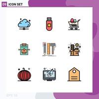 9 iconos creativos signos y símbolos modernos de la configuración del diseñador flujo de trabajo del proceso del carrito elementos de diseño vectorial editables vector