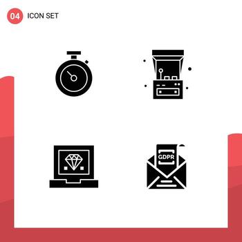 4 concepto de glifo sólido para sitios web móviles y aplicaciones temporizador desarrollar programación de juegos de tiempo elementos de diseño vectorial editables vector
