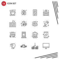 conjunto de esquema de interfaz móvil de 16 pictogramas de dispositivos marketing personas cesta de finanzas elementos de diseño vectorial editables vector