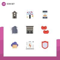 User Interface Pack of 9 Basic Flat Colors of buildings connected access smart city building Editable Vector Design Elements