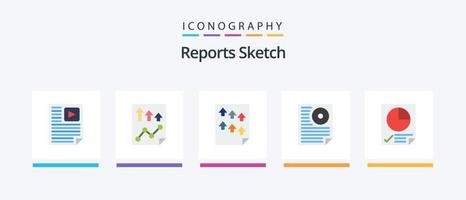 Paquete de iconos planos de 5 bocetos de informes que incluye la página. datos. papel. informe. carta. diseño de iconos creativos vector