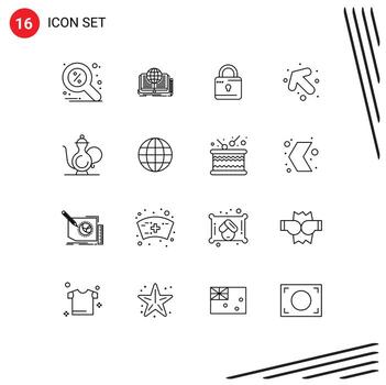 Set of 16 Vector Outlines on Grid for cup left theory up security Editable Vector Design Elements