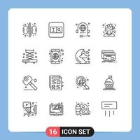 Pack of 16 Modern Outlines Signs and Symbols for Web Print Media such as construction profile communication flower avatar Editable Vector Design Elements