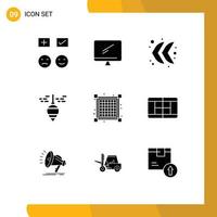 9 Thematic Vector Solid Glyphs and Editable Symbols of grid plumb bob imac bob left Editable Vector Design Elements